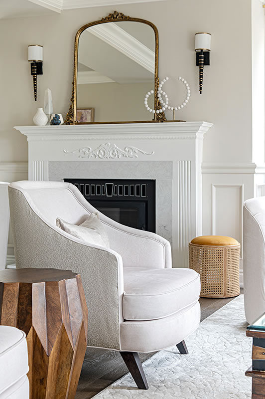 Caledon home, living space with fireplace