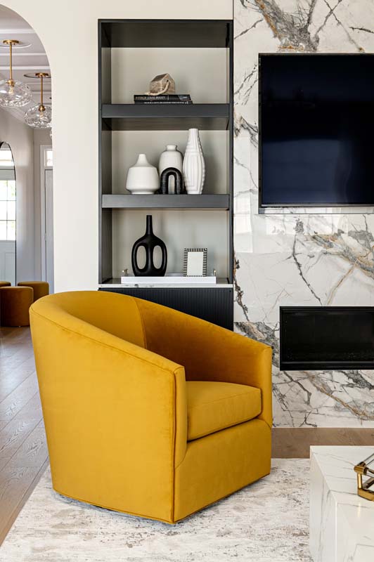 yellow chair in sitting area