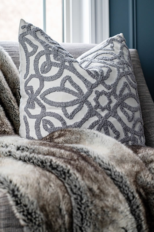 sitting room pillow and blanket close up