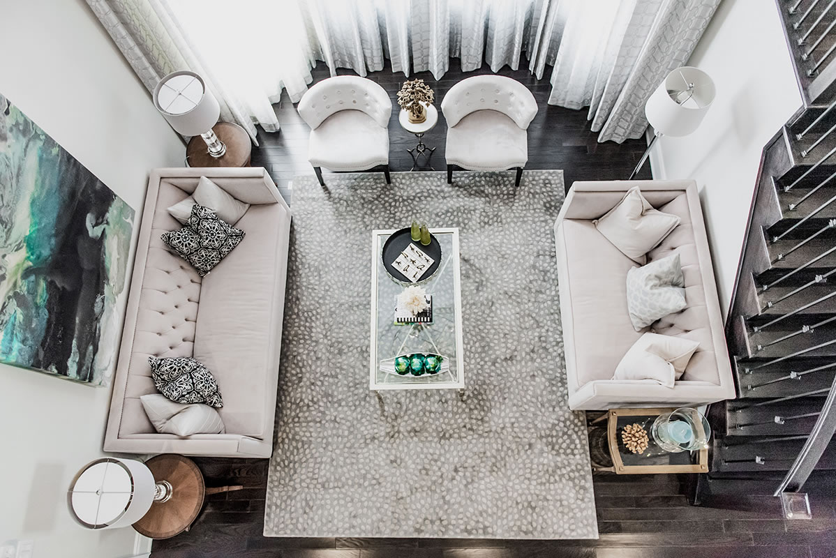 view looking down into living room