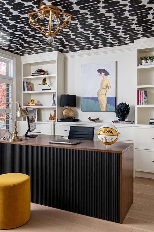 office, desk and shelves