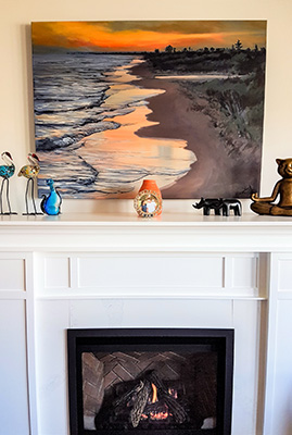 fireplace mantal and painting